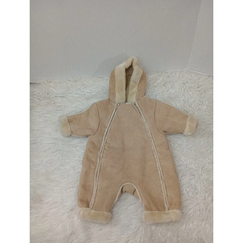 The Childrens Place Baby Luxuries Tan Zip Up Button Snow Suit  SuedeLook Sz 0-3